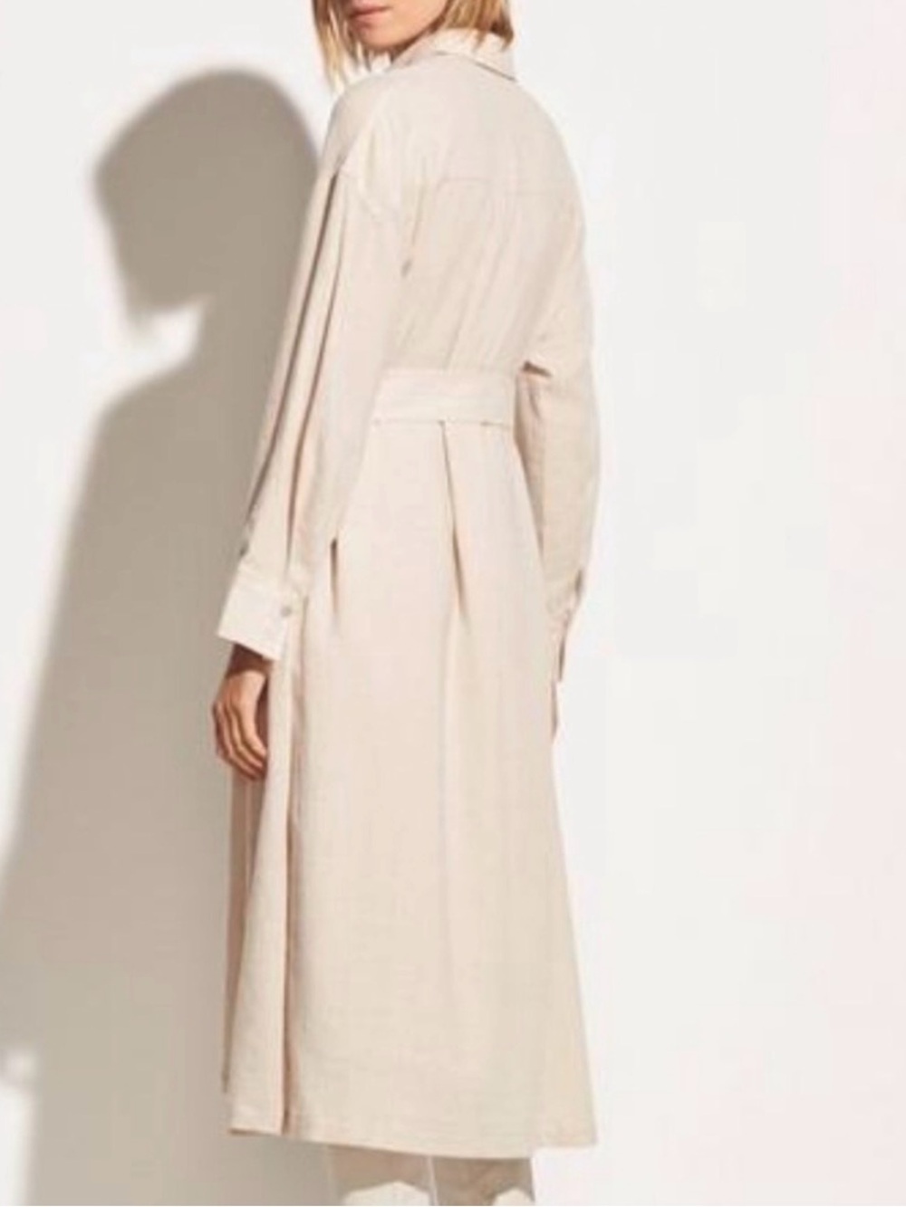 Vince Dove Oat Italian Fabric Belted Shirt Dress XS Neutral Midi Cotton Blend - Picture 4 of 12